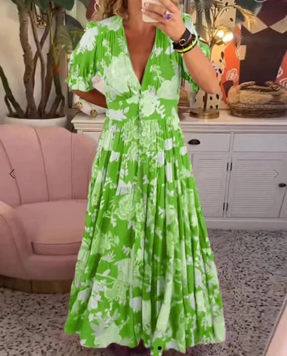 MW | Bequemes langes Kleid mit V-Ausschnitt und Pochette