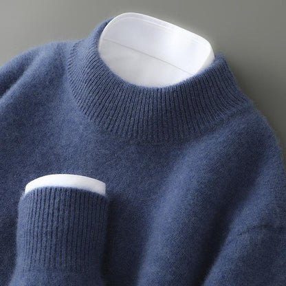 Kaschmirpullover mit Stehkragen und klassischen Rippdetails in Creme