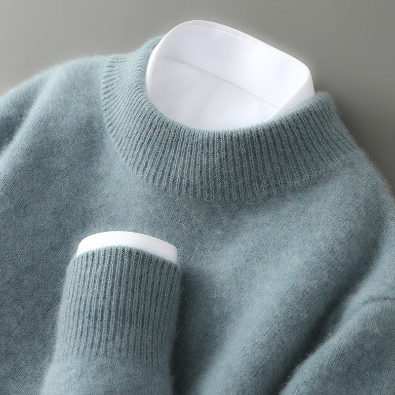 Kaschmirpullover mit Stehkragen und klassischen Rippdetails in Creme