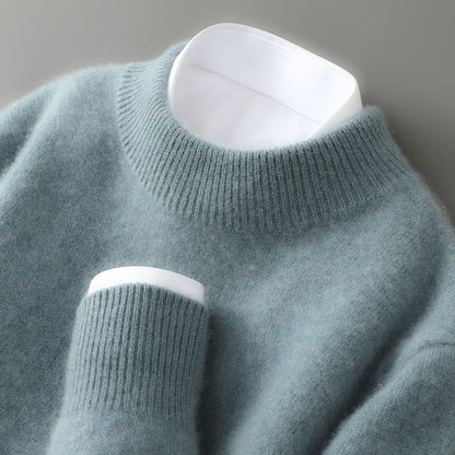 Kaschmirpullover mit Stehkragen und klassischen Rippdetails in Creme
