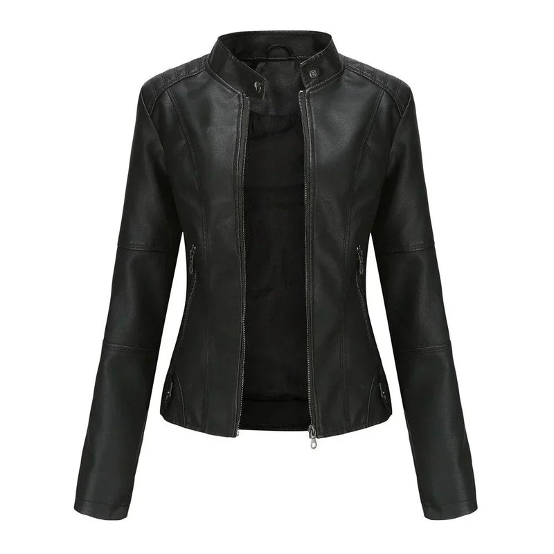 Damen-Lederjacke mit Mao-Kragen