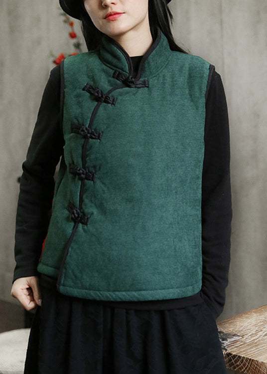 Neue grüne Fleece-Weste mit Stehkragen, Knöpfen, warm, ärmellos