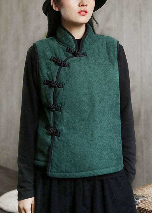 Neue grüne Fleece-Weste mit Stehkragen, Knöpfen, warm, ärmellos