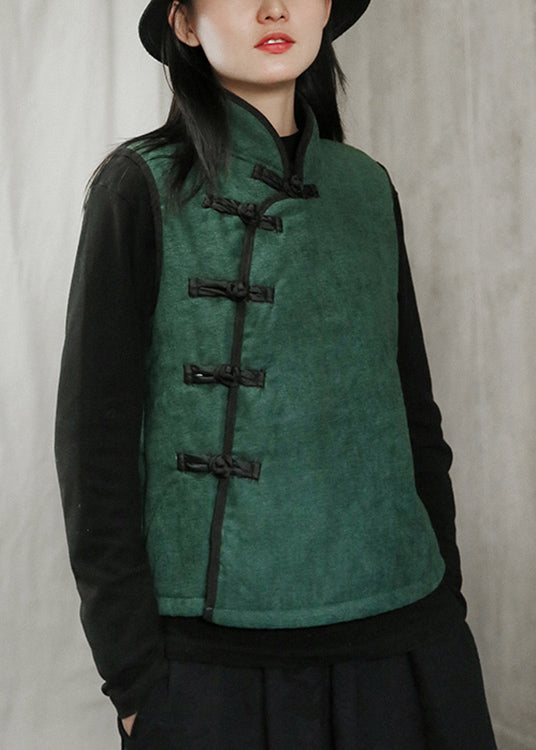 Neue grüne Fleece-Weste mit Stehkragen, Knöpfen, warm, ärmellos