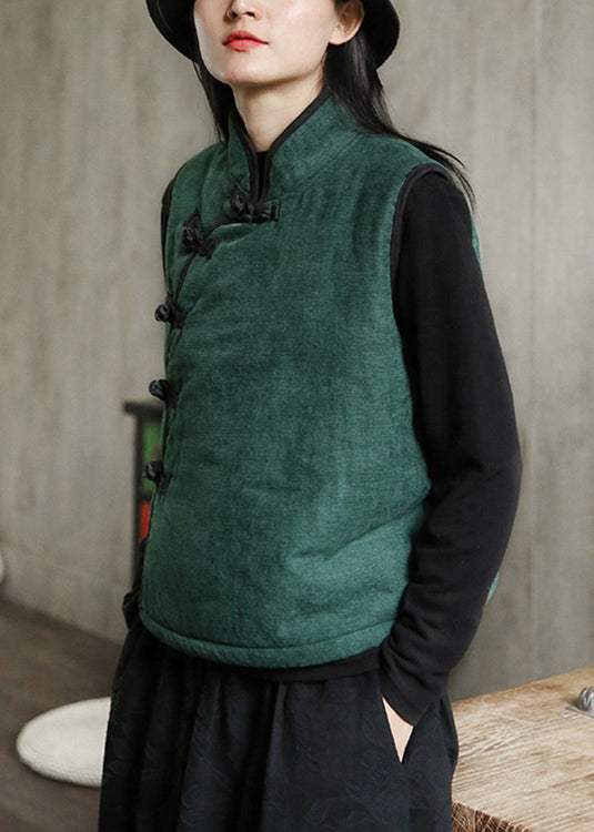 Neue grüne Fleece-Weste mit Stehkragen, Knöpfen, warm, ärmellos
