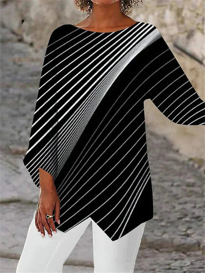 MW | Stylische geometrisch bedruckte Langarmbluse