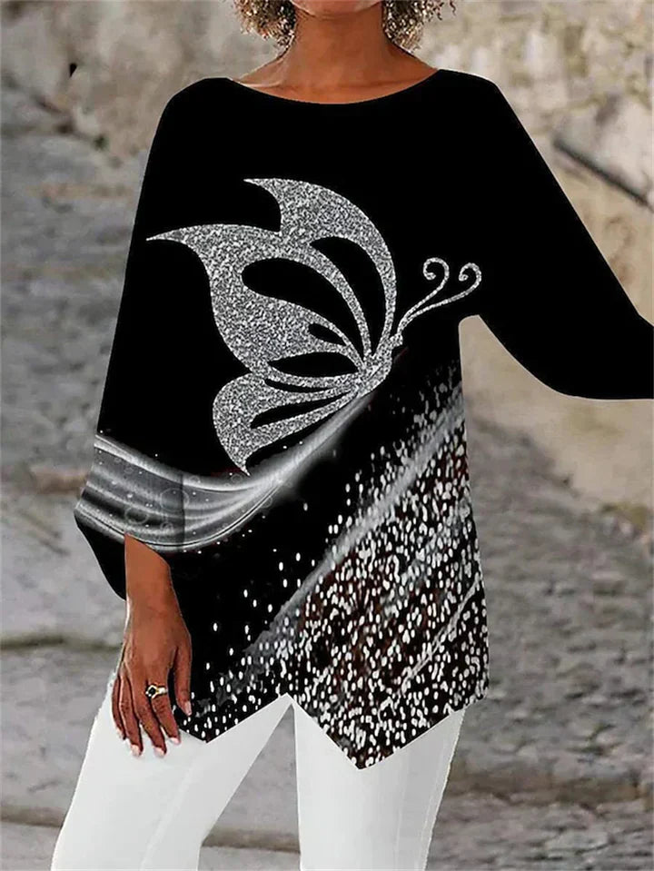 MW | Stylische geometrisch bedruckte Langarmbluse