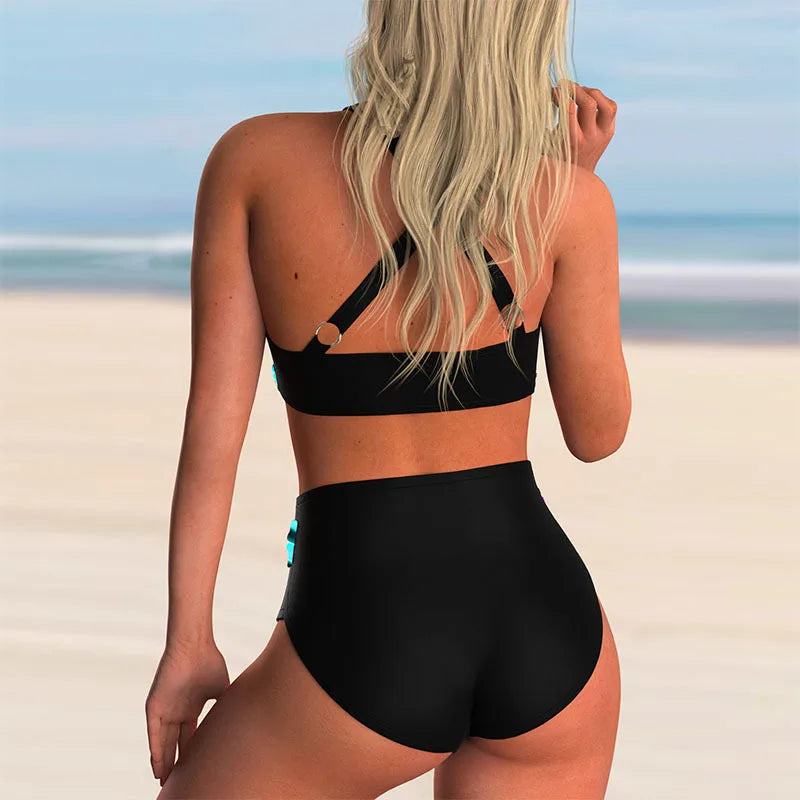Hana® | High Waisted Push-up Halter Bikini Set