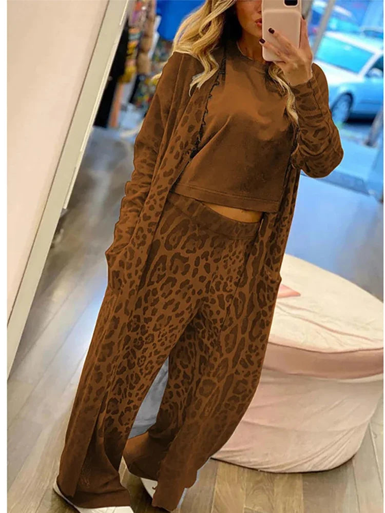 MW | Set bestehend aus Leoparden-Print-Weste, Langarmtasche und Hose mit Gummibund