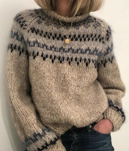Baumwollpullover mit gemischtem neutralem Fair-Isle-Muster