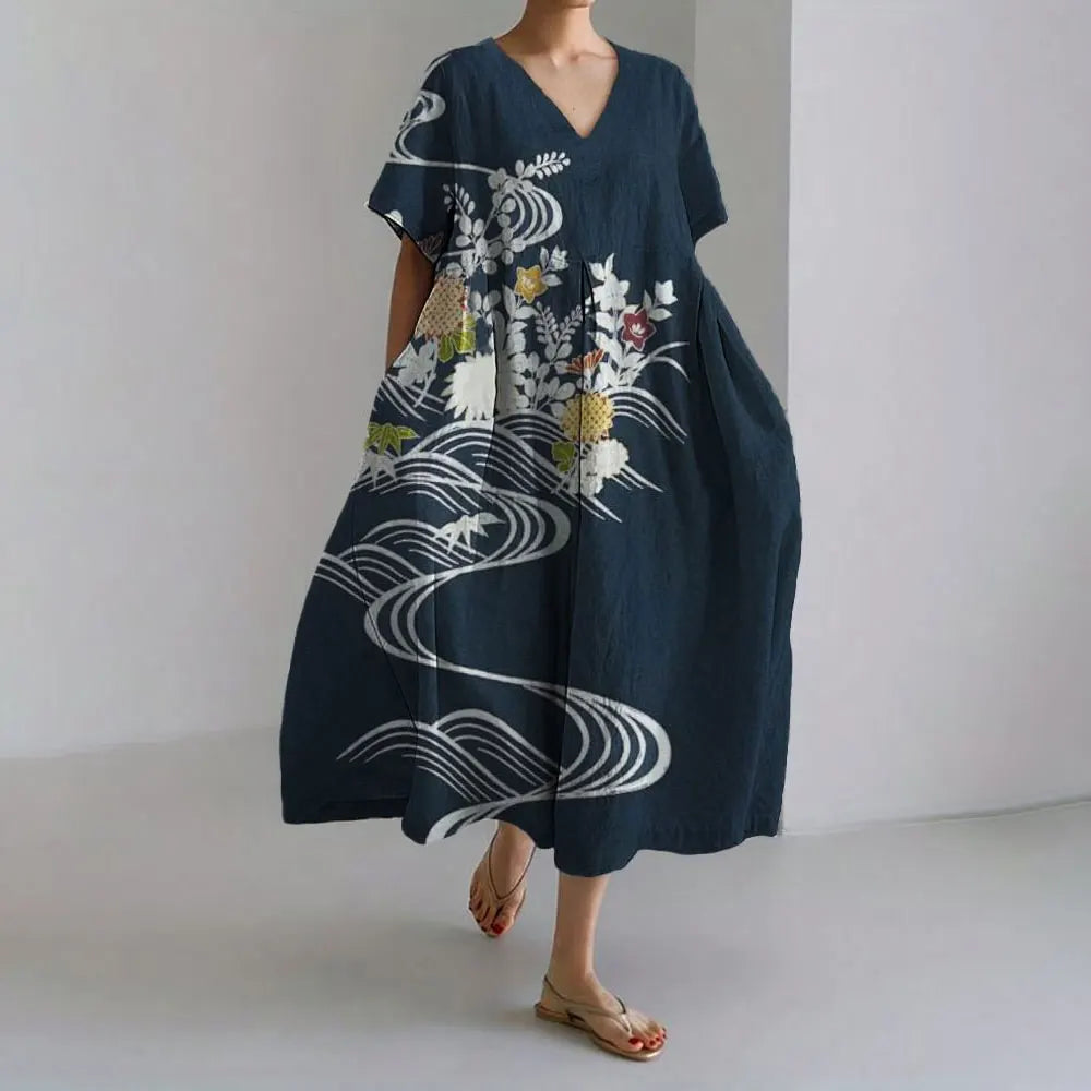 MW | Plus-Size Loose Fit Sommerkleid mit Tasche & O-Ausschnitt Elegantes Sommer Maxikleid