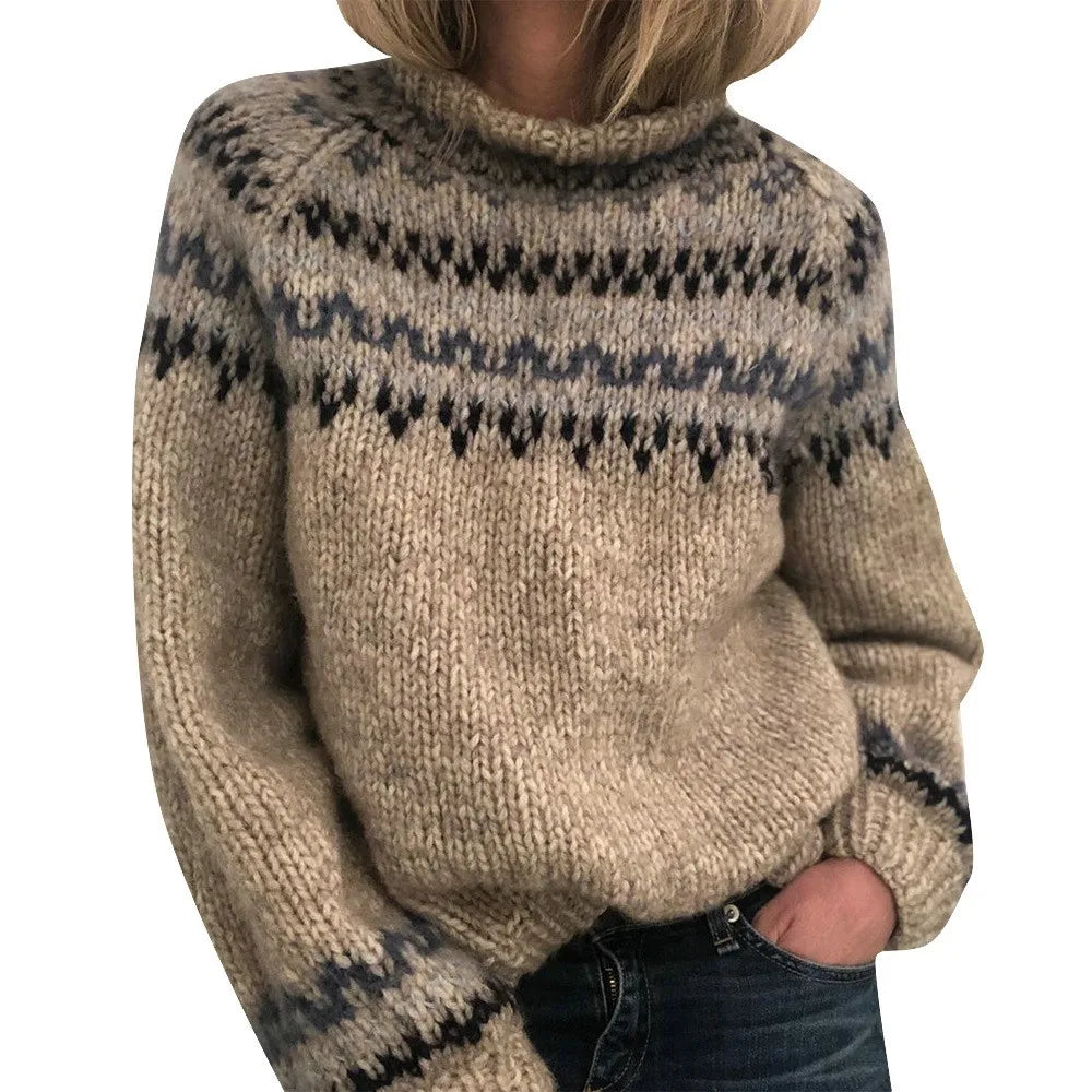 Baumwollpullover mit gemischtem neutralem Fair-Isle-Muster