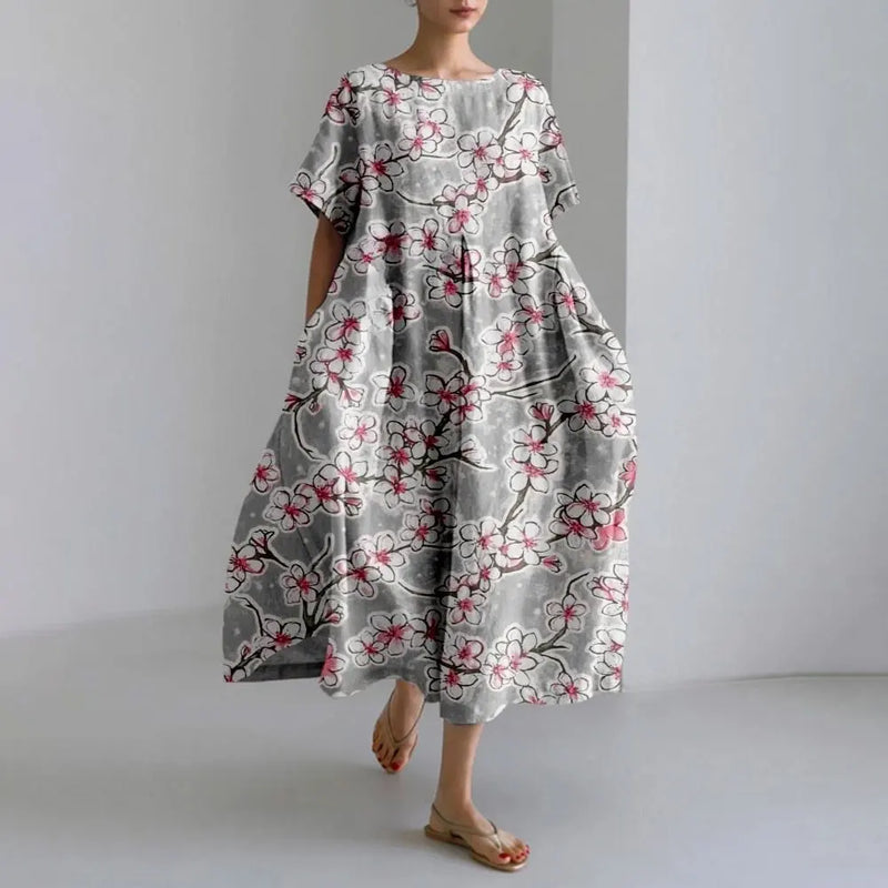 MW | Plus-Size Loose Fit Sommerkleid mit Tasche & O-Ausschnitt Elegantes Sommer Maxikleid
