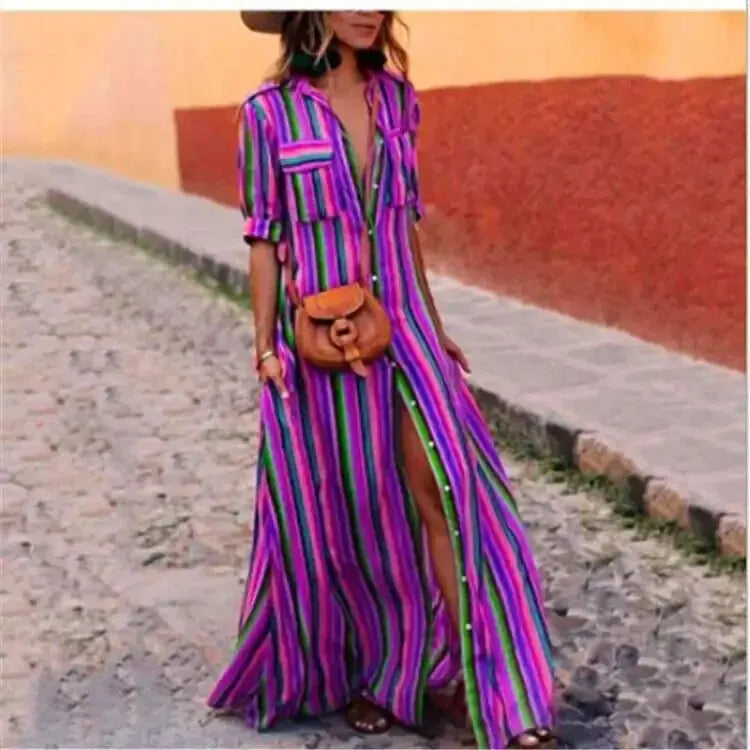 MW | Gestreiftes lässiges langes Maxikleid