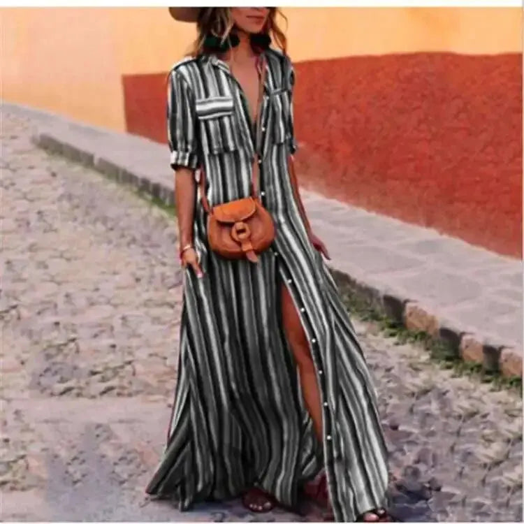 MW | Gestreiftes lässiges langes Maxikleid