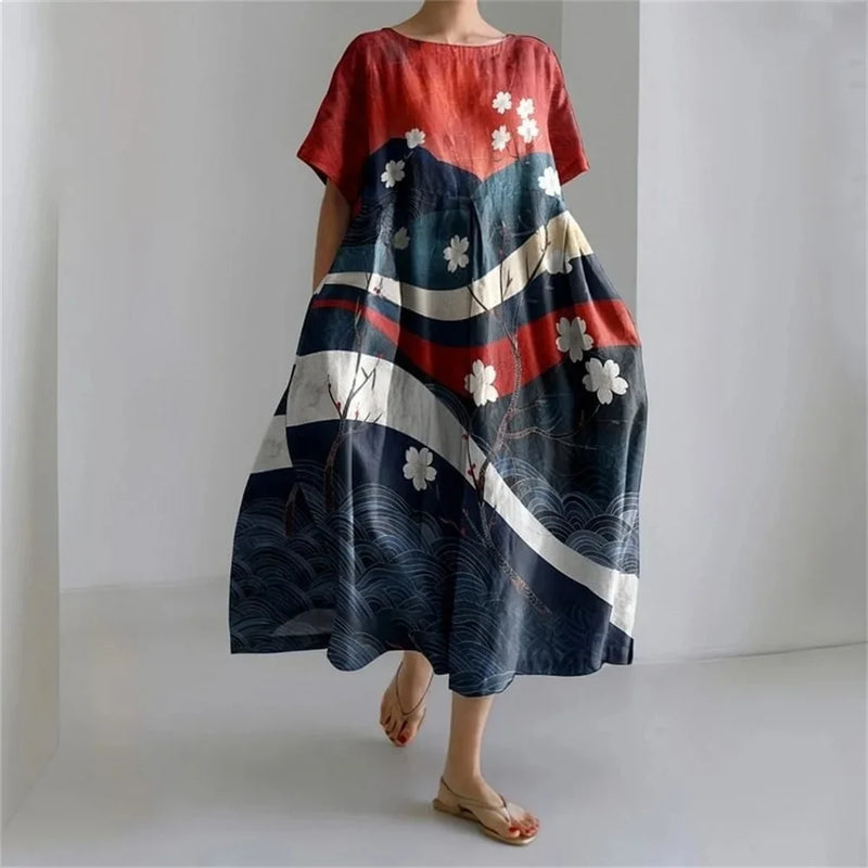 MW | Plus-Size Loose Fit Sommerkleid mit Tasche & O-Ausschnitt Elegantes Sommer Maxikleid