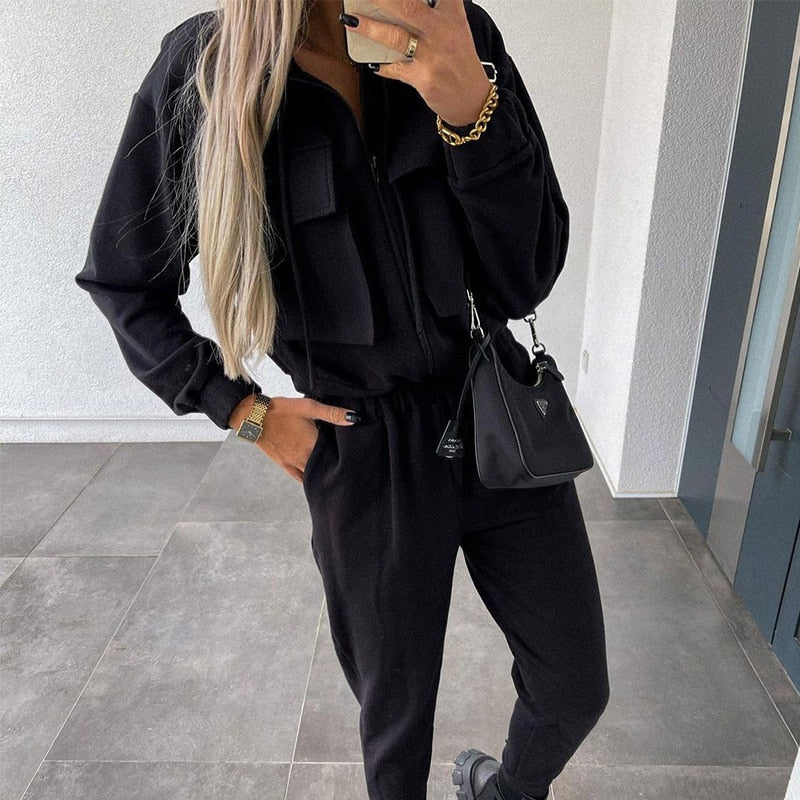 MW | Damenmode-Trainingsanzug | Langarm-Zip-Jacke & Hose