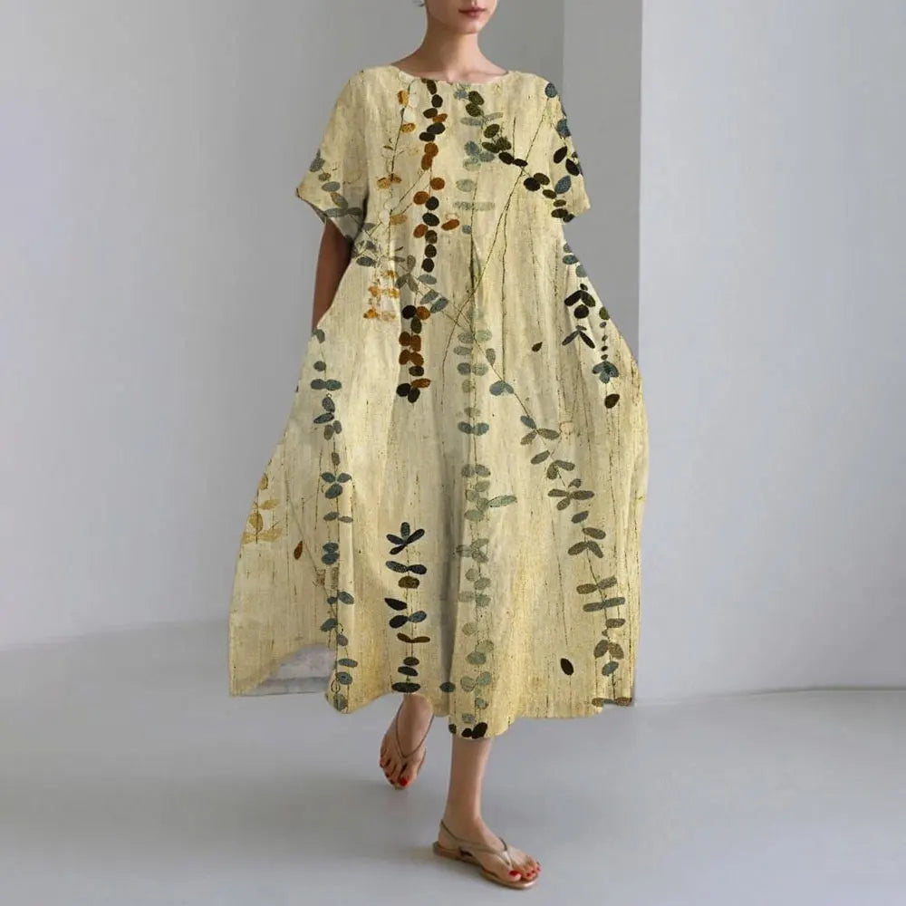 MW | Plus-Size Loose Fit Sommerkleid mit Tasche & O-Ausschnitt Elegantes Sommer Maxikleid