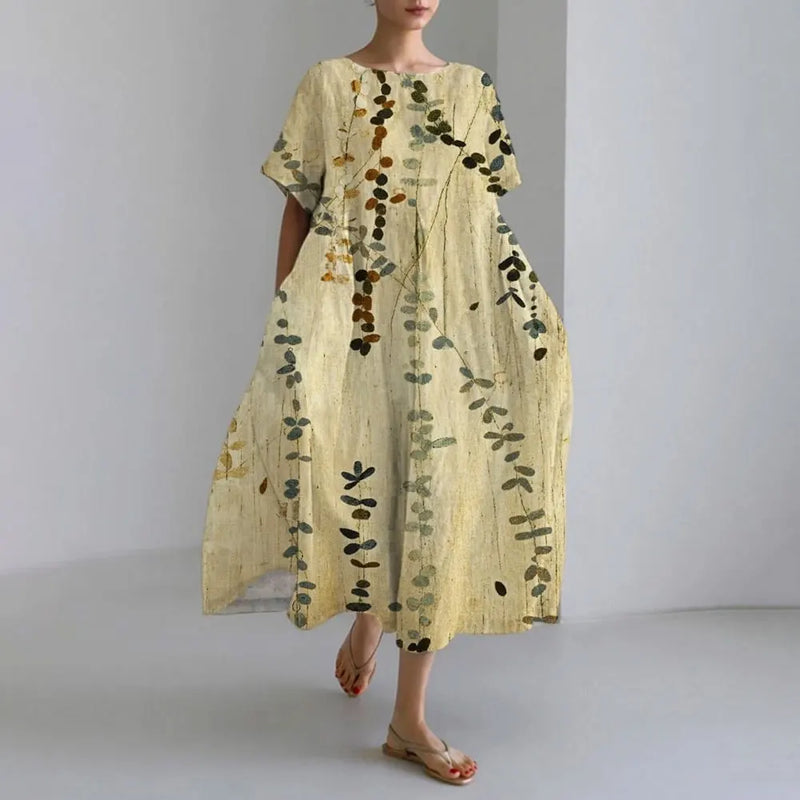 MW | Plus-Size Loose Fit Sommerkleid mit Tasche & O-Ausschnitt Elegantes Sommer Maxikleid
