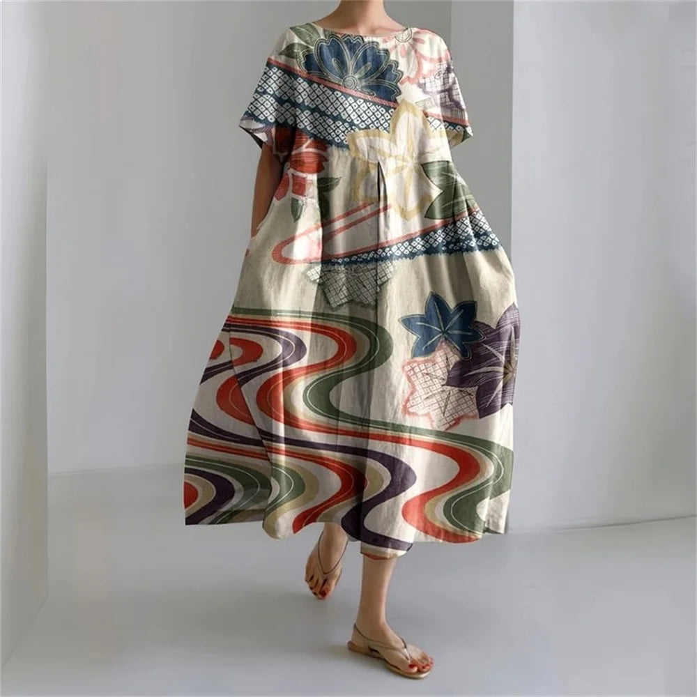 MW | Plus-Size Loose Fit Sommerkleid mit Tasche & O-Ausschnitt Elegantes Sommer Maxikleid