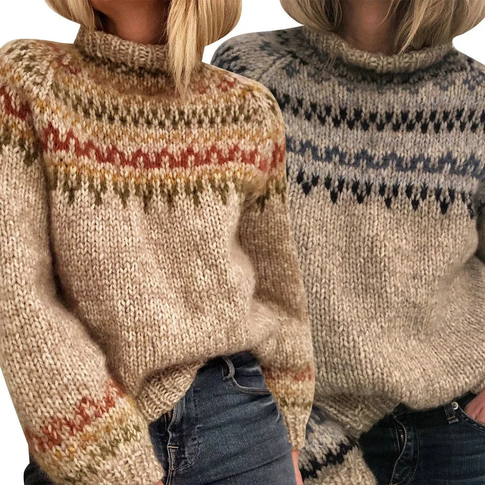 Baumwollpullover mit gemischtem neutralem Fair-Isle-Muster