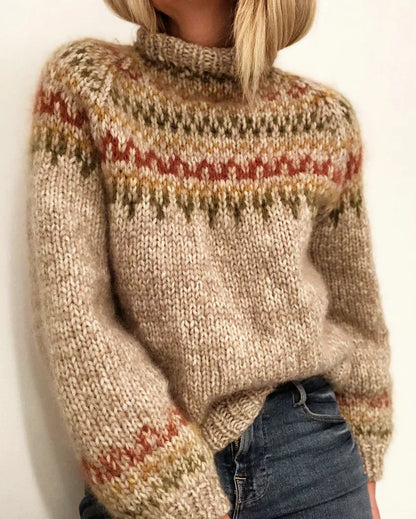 Baumwollpullover mit gemischtem neutralem Fair-Isle-Muster