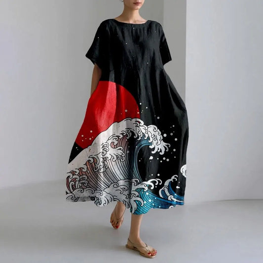 MW | Plus-Size Loose Fit Sommerkleid mit Tasche & O-Ausschnitt Elegantes Sommer Maxikleid