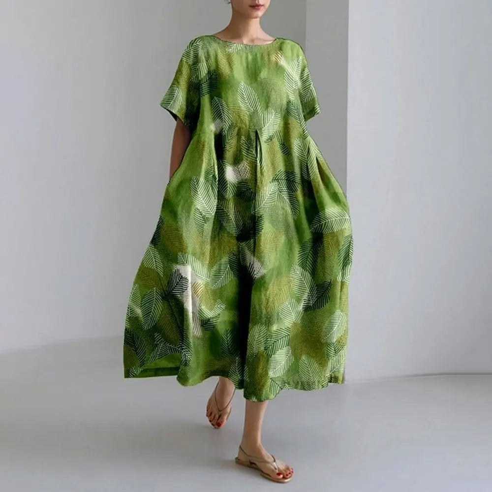 MW | Plus-Size Loose Fit Sommerkleid mit Tasche & O-Ausschnitt Elegantes Sommer Maxikleid