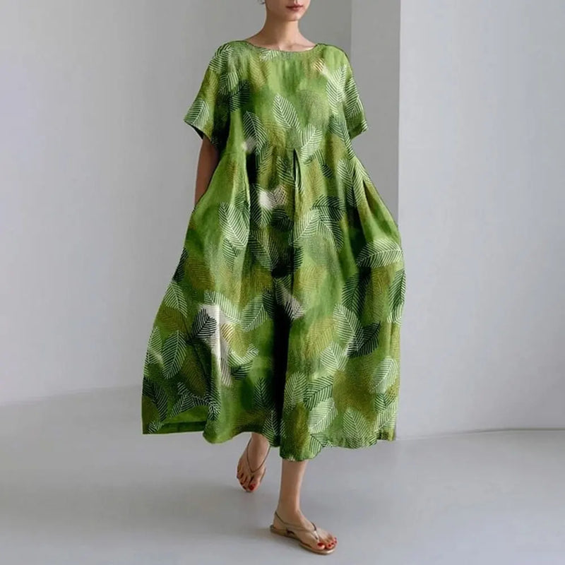 MW | Plus-Size Loose Fit Sommerkleid mit Tasche & O-Ausschnitt Elegantes Sommer Maxikleid