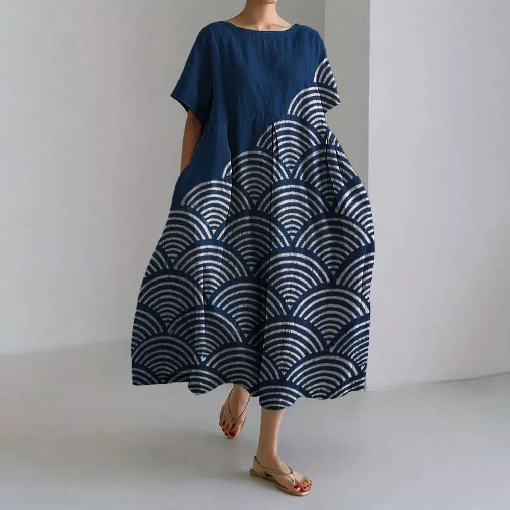 MW | Plus-Size Loose Fit Sommerkleid mit Tasche & O-Ausschnitt Elegantes Sommer Maxikleid