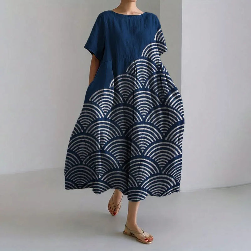 MW | Plus-Size Loose Fit Sommerkleid mit Tasche & O-Ausschnitt Elegantes Sommer Maxikleid