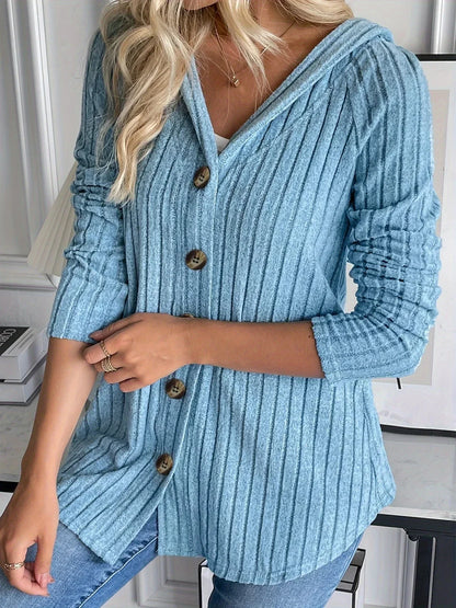 MW | Rippenstrick-Hoodie mit Knopfleiste