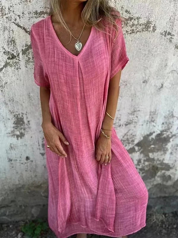 MW | Midikleid aus Baumwolle und Leinen mit V-Ausschnitt