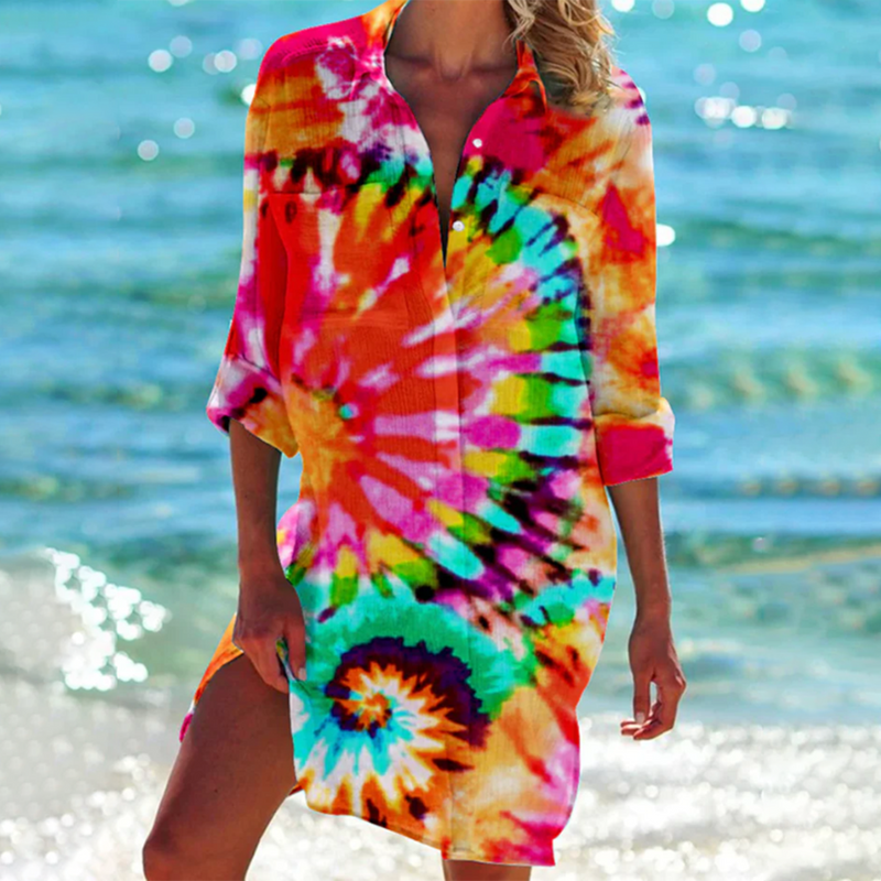 MW | Buntes Button-Up midi kleid
