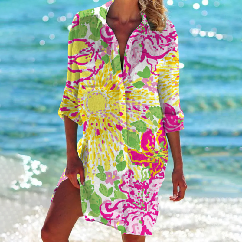MW | Buntes Button-Up midi kleid