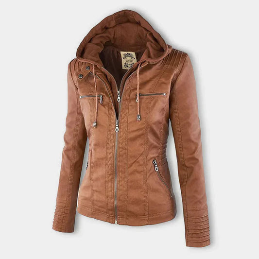 MW | Damen Lederjacke mit Kapuze