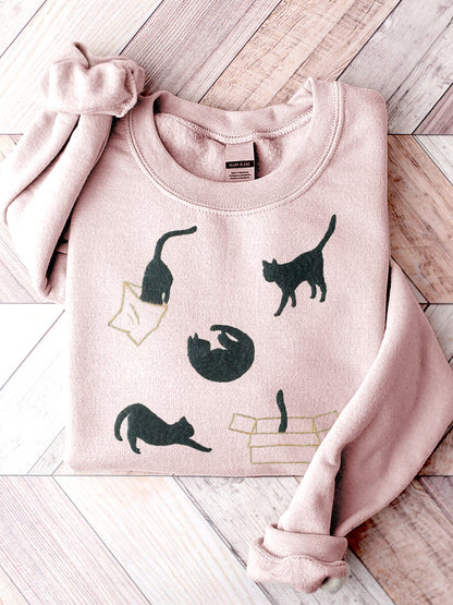 Funny Cats Print Casual Cotton Sweatshirt elevenforest