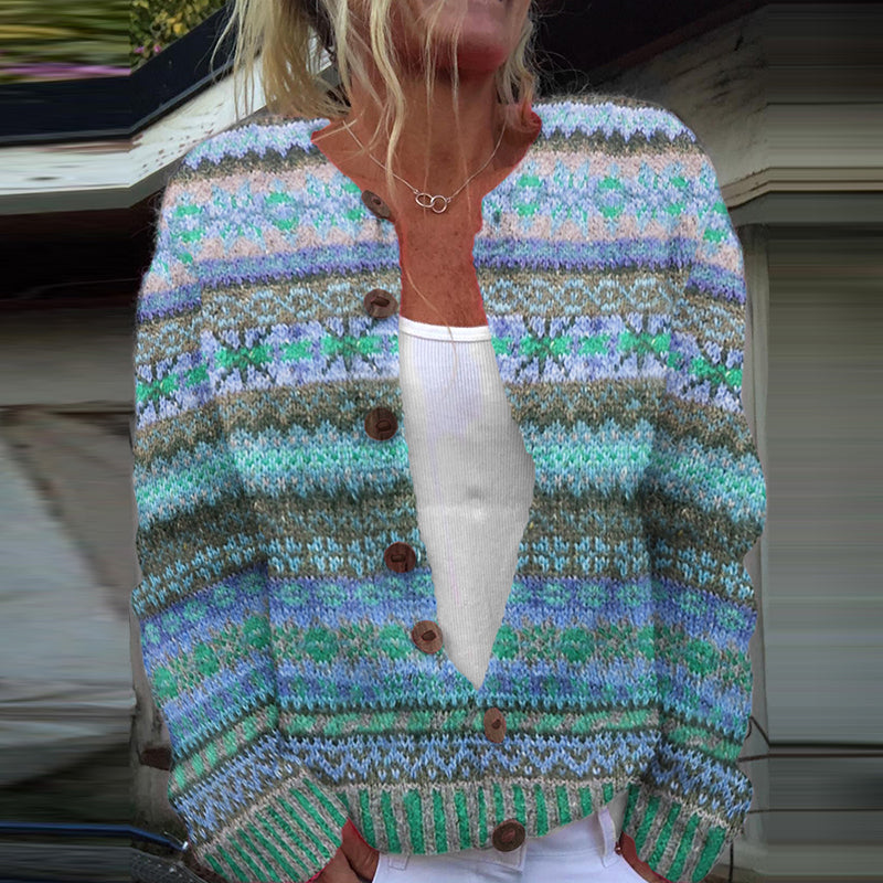 Retro Ethnic Snowflake Pattern Button Sweater Cardigan elevenforest