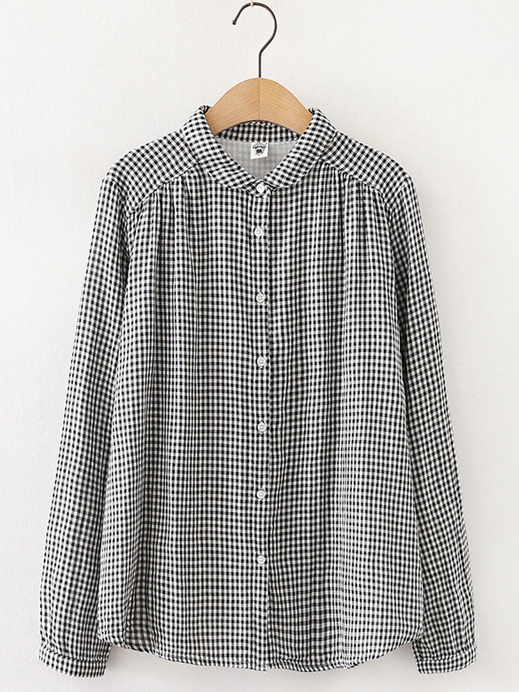 Comstylish Women's Vintage Simple Linen Blend Long Sleeve Shirt
