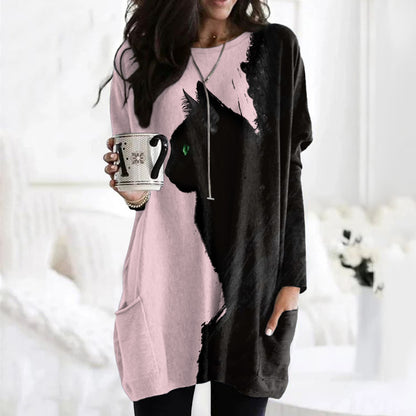 Comstylish Black Cats Embroidered Comfy Tunic