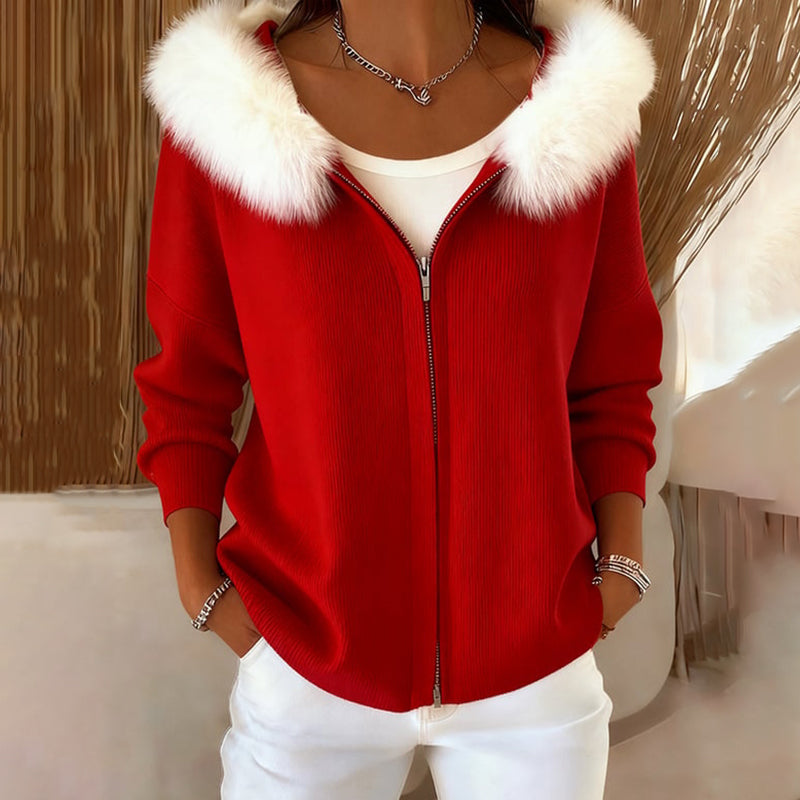 Women's Christmas Knit Hooded Cardigan artswardrobe