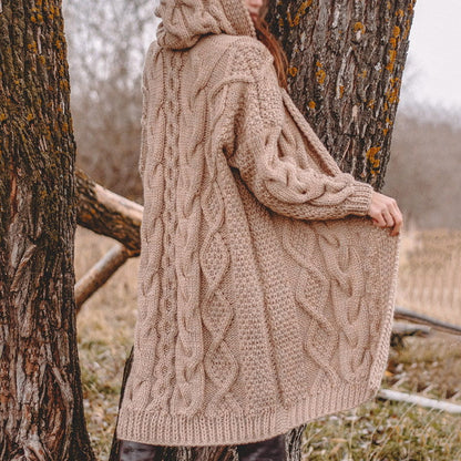 Women'S Warm Thick Knitted Sweater Hooded Cardigan elevenforest