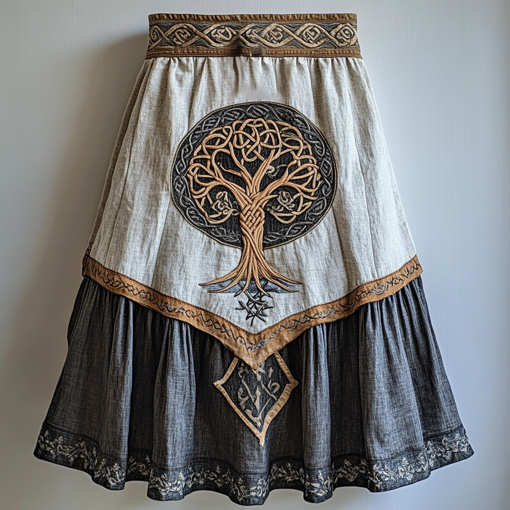 Women's Viking Celtic Knot Tree Of Life Art Linen Skirt artswardrobe