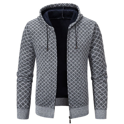 Men's Vintage Knitted Pattern Hooded Cardigan Sweater elevenforest
