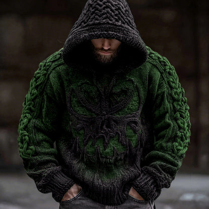 Men's Viking Devil Face Celtic Knot Jacquard Knit Hooded Sweater artswardrobe