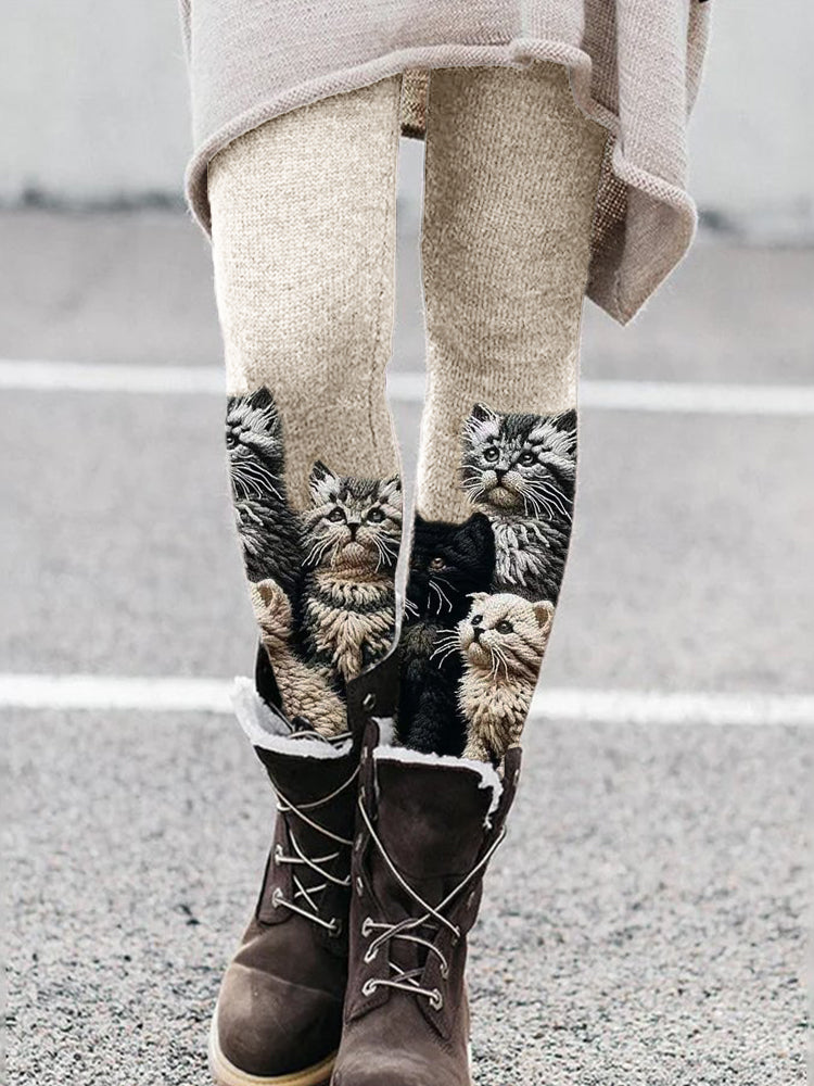 Fuzzy Cats Crochet Art Cozy Knit Leggings elevenforest