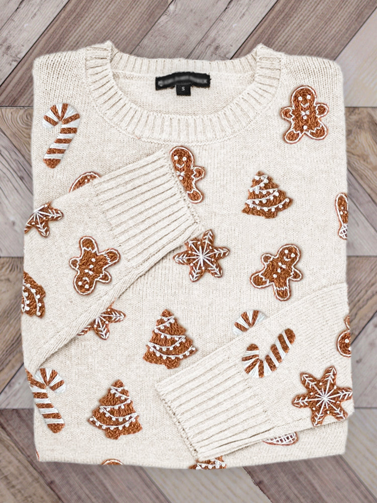 Baumwollpullover mit Lebkuchen-Muster