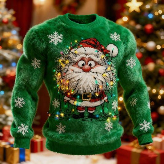 Comstylish Men's Ugly Christmas Santa Claus Art Crew Neck Plush Sweatshirt