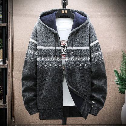 Men's Vintage Knitted Pattern Hooded Cardigan Sweater elevenforest