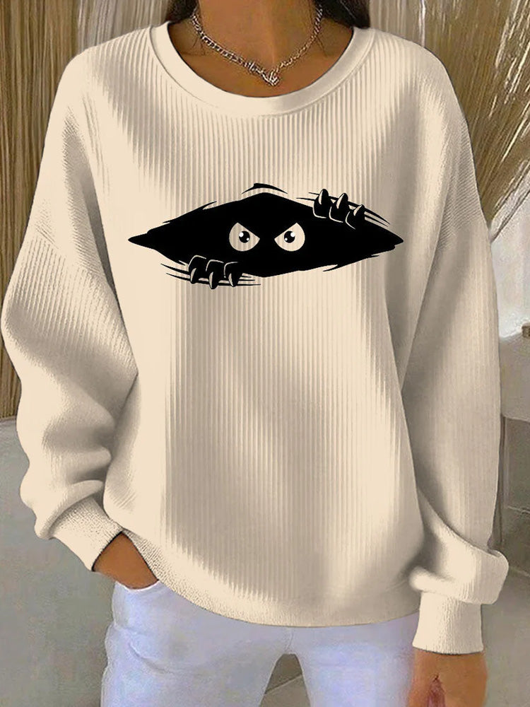 Women's Cute Cat Printed Vintage Casual Loose Long Sleeve Top elevenforest
